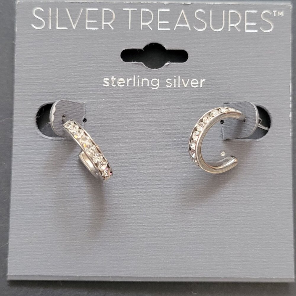Sterling Silver Treasures Crystal Hoop Earrings With Secure Back Closure